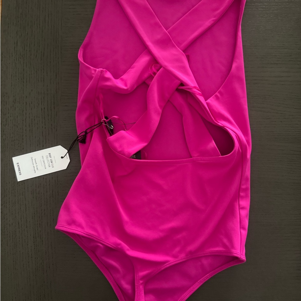Express Hot Pink Body Contour Open Back Bodsuit